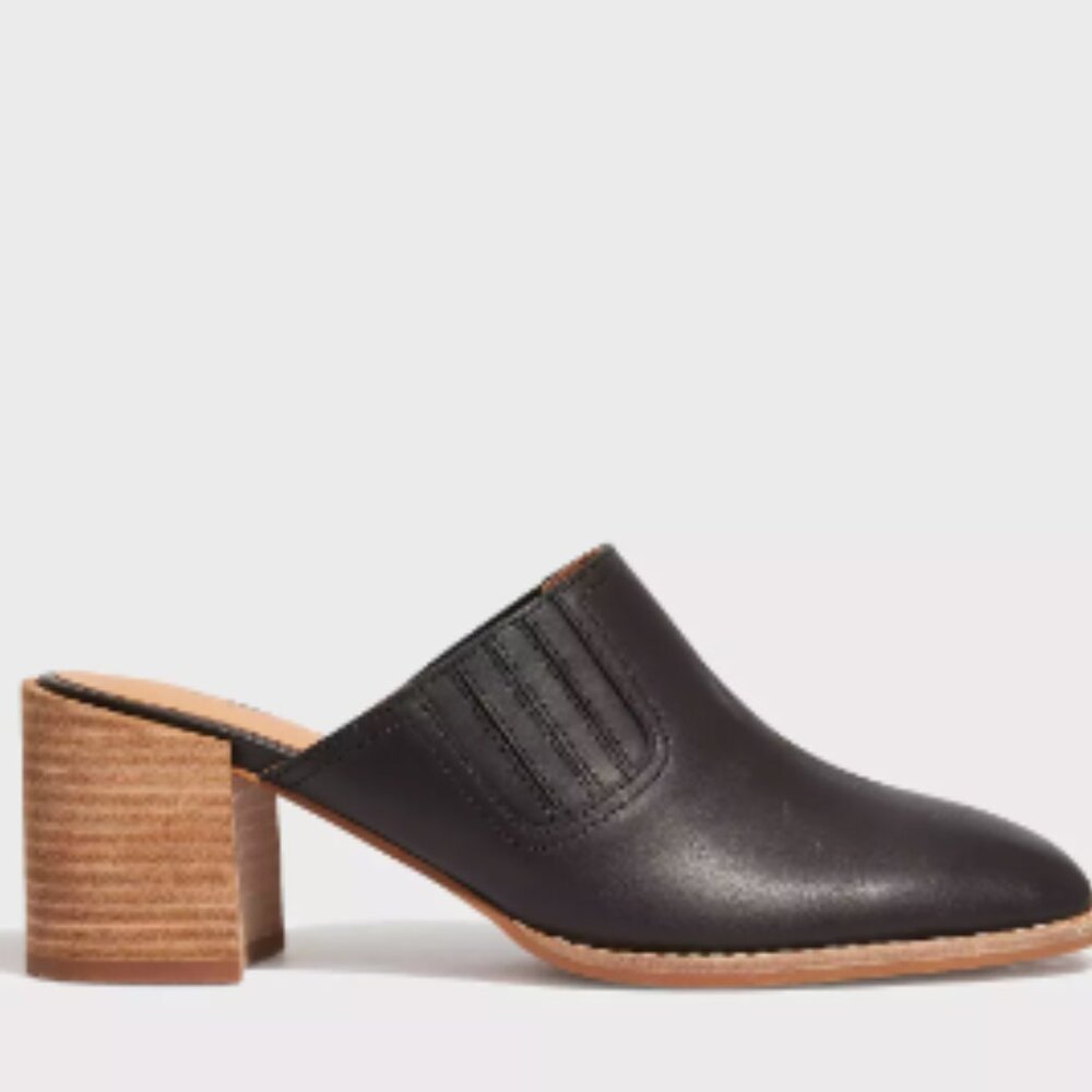 Madewell The Carey Mule in Black  Leather Stacked Heel Square Women size 8